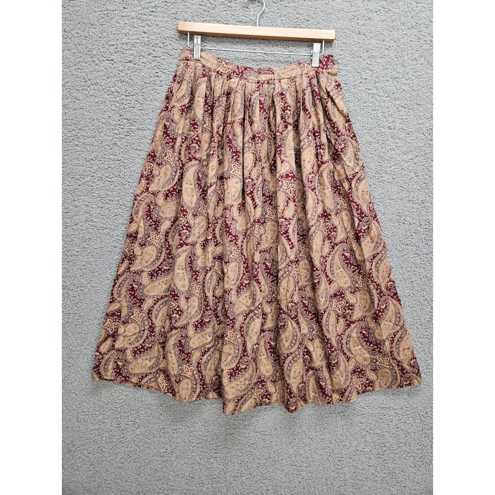 Vintage Ralph Lauren Skirt 12 Burgundy Paisley Dark Academia Cottagecore Boho